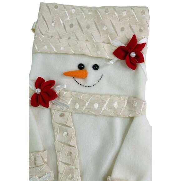 Christmas Stocking Snowman 3D Embellishments Buttons Poinsettia Embroidery 16" - Picture 6 of 8